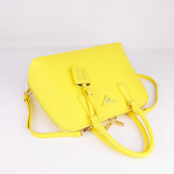 2014 Prada Saffiano Calf Leather Two Handle Bag BL0837 yellow - Click Image to Close